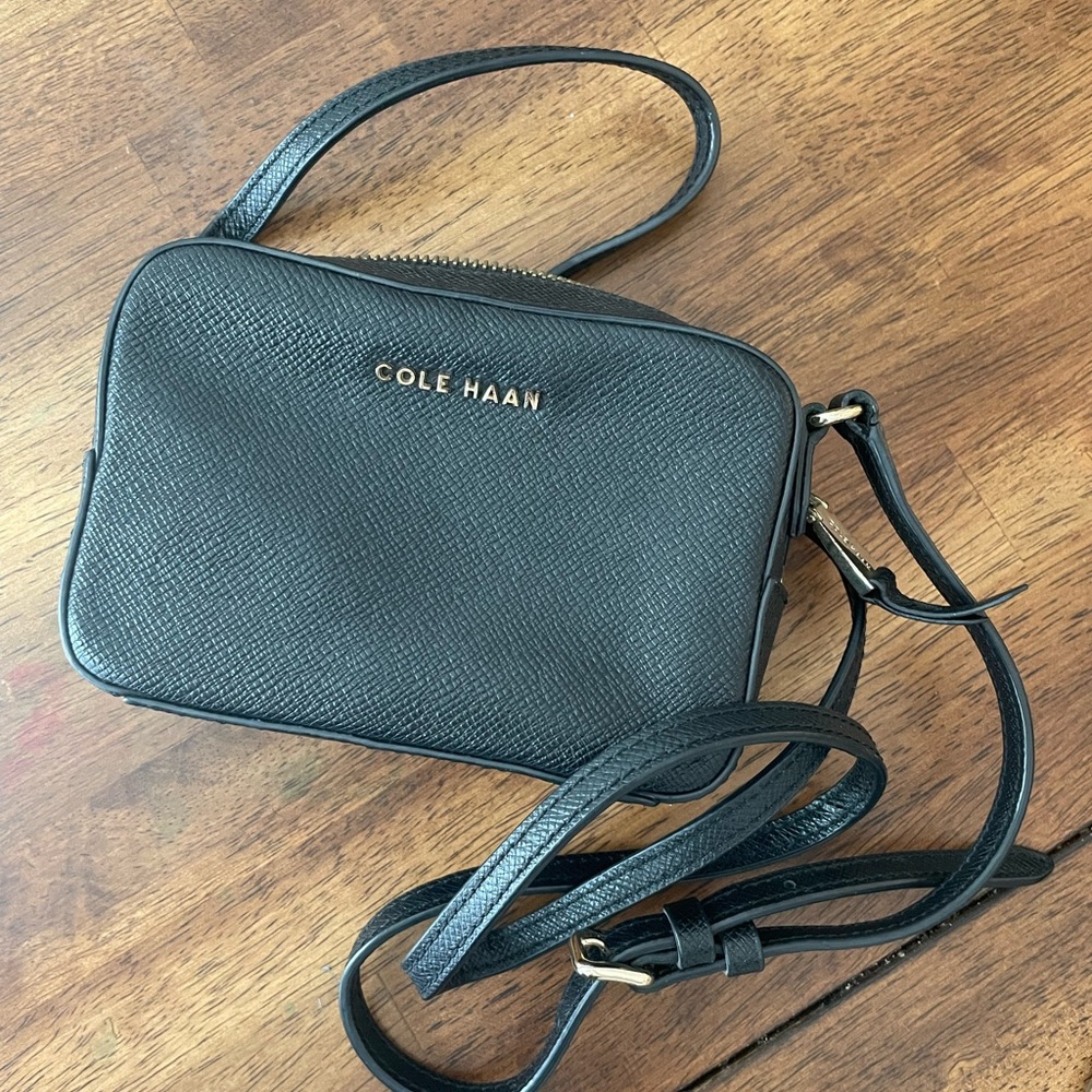 Cole Haan Black Textured Leather Crossbody Camera Bag